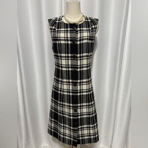 Pendleton Vintage 100% Virgin Wool Black White Plaid Sleeveless Sheath Dress